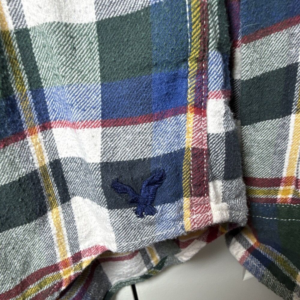 American Eagle Outfitters Men's L Cotton Flannel Classic Fit Plaid Shirt Pockets - Picture 3 of 8